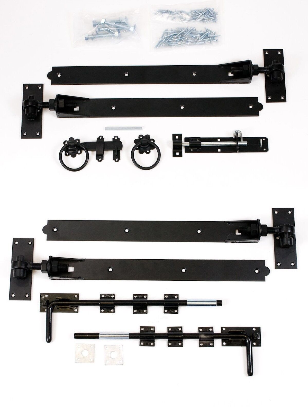 Adjustable Black 24" Hook & Band Gate Hinge Set for double Garden Gates / Doors