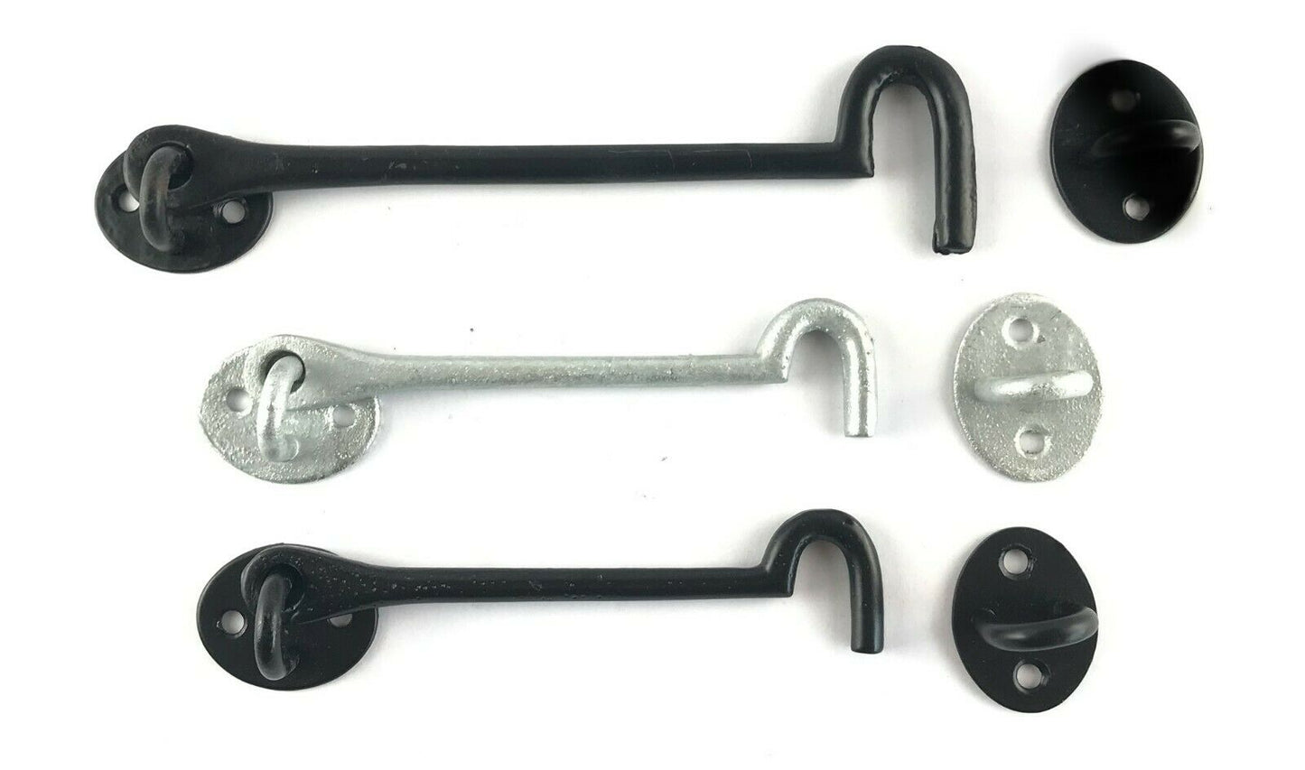 Cabin Hook Cast Iron Black or Galvanised Gate Door Eye Latch Catch 4" 6" 8"