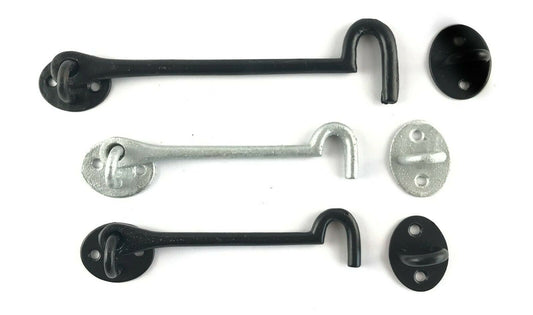 Cabin Hook Cast Iron Black or Galvanised Gate Door Eye Latch Catch 4" 6" 8"