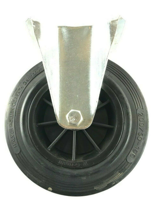 Heavy Duty Fixed Caster Rubber Wheel Needle Bearing 8 Inch 20 cm Halver Gerrath