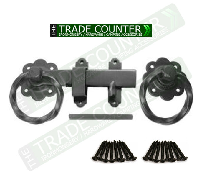 Twisted Ring Gate Latch Catch 6" Black inc Screws