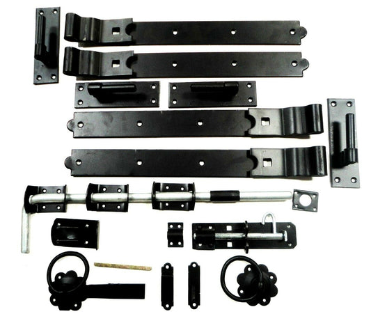 Gate Kit Fitting Hinges Double Garage Door 18 to 36 Inch Galv / Black Heavy Duty