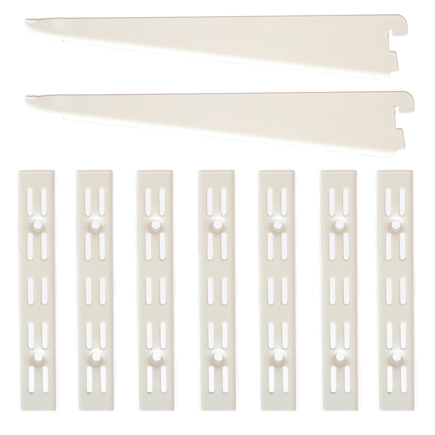 White Twin Slot Shelving System Uprights Brackets Metal Adjustable Racking