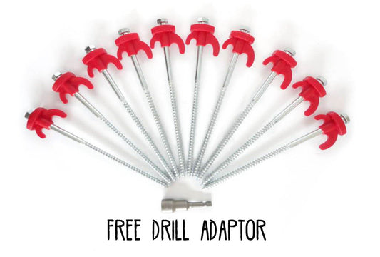 Screw In Tent Pegs for Hard Standing Ground - Drill in Caravan Camping Tent Awning Peg