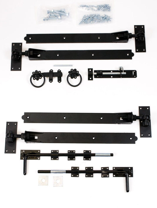 Adjustable Black 24" Hook & Band Gate Hinge Set for double Garden Gates / Doors