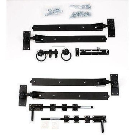 Adjustable Black 18" Hook & Band Gate Hinge Set for double Gates / Doors