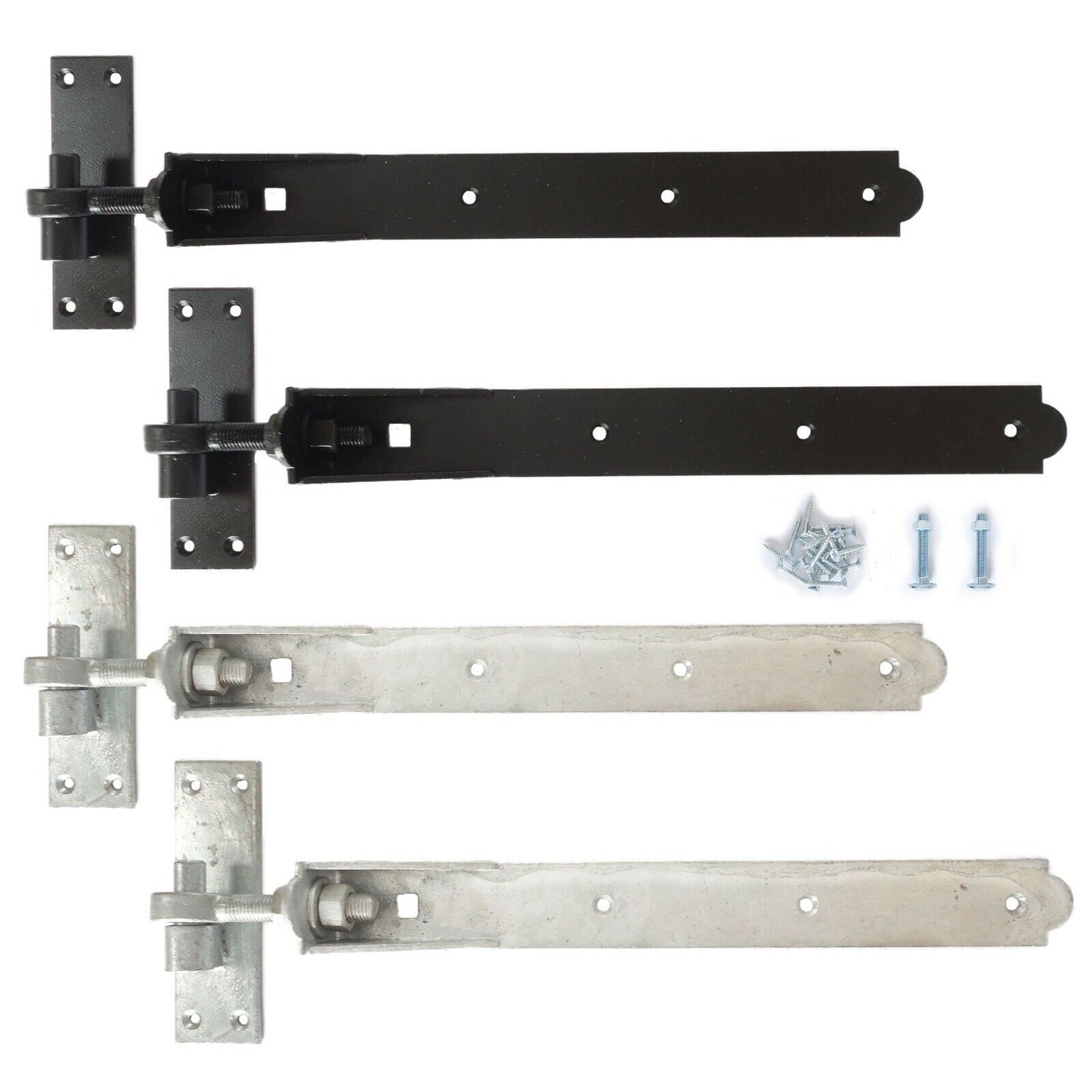 14" 355mm Adjustable Gate Hinges Heavy Duty Hook & Band Garden Shed Galv & Black