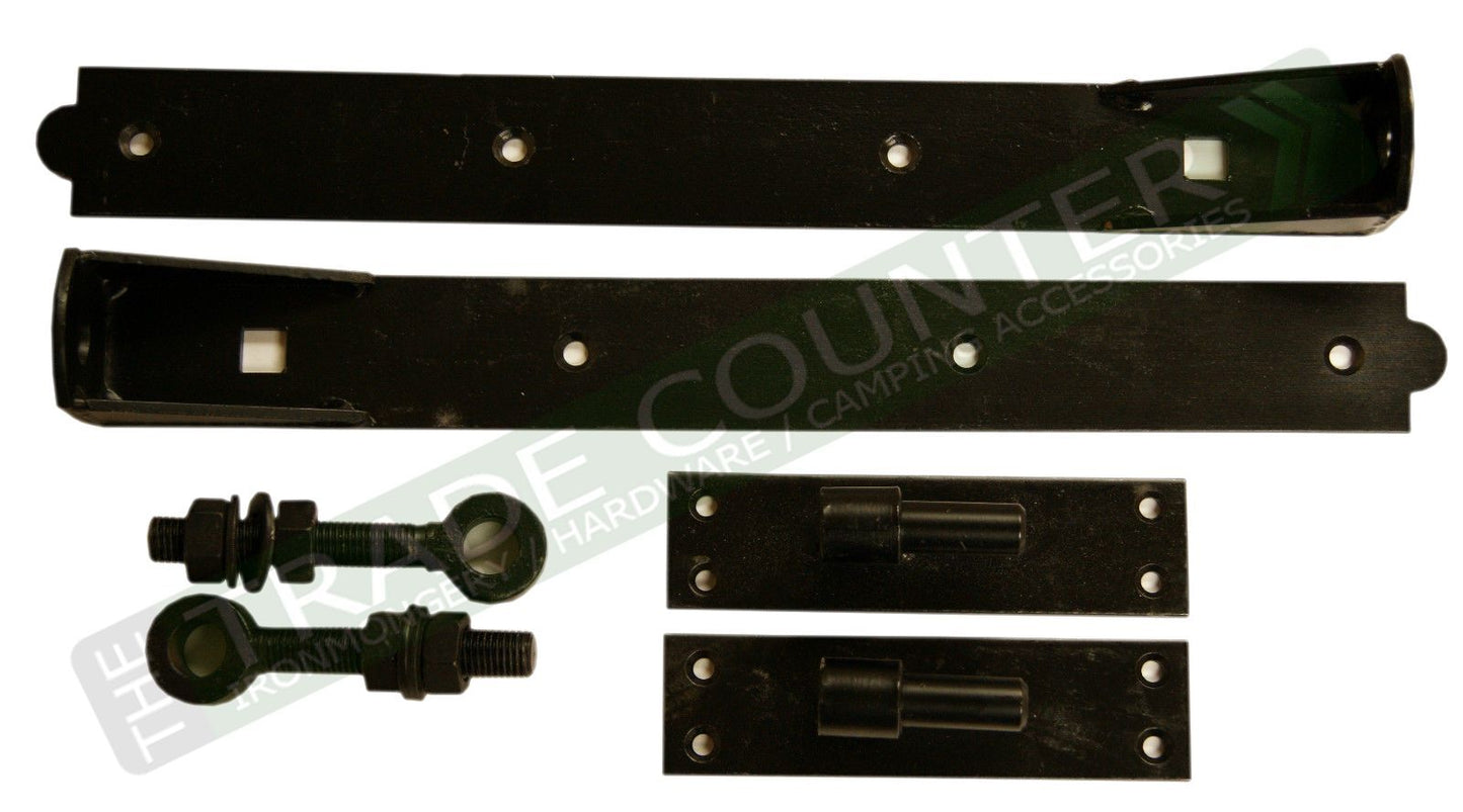 14" 355mm Adjustable Gate Hinges Heavy Duty Hook & Band Garden Shed Galv & Black