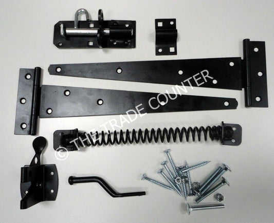 Gate Fixing Kit Latch T Hinges Spring Closer Bolt Set inc all fixings Metal