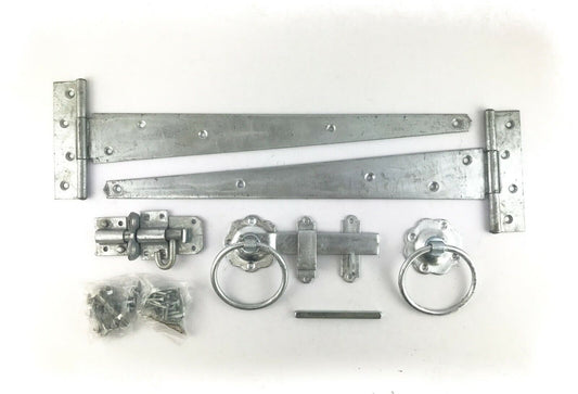 Tee Hinge Ring Latch Breton Bolt Side Garden Gate Set Kit 450mm 18" Galvanised