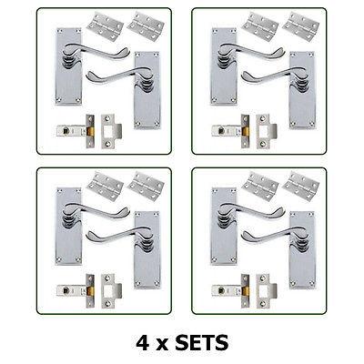 4 x PAIRS of Door Handles - Scroll Lever Latch Set in Chrome with fixings