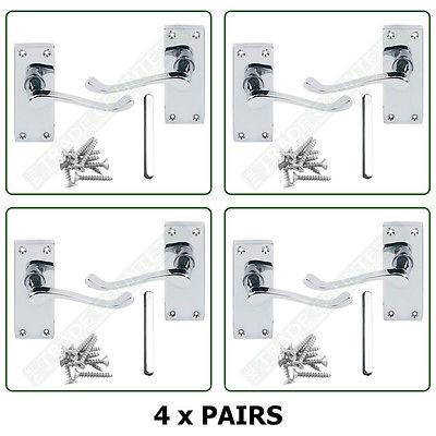 4 x Pairs of Door Handles Victorian - Lever Latch Scroll - Chrome Finish