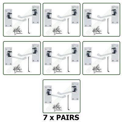 7 x Pairs of Door Handles Victorian - Lever Latch Scroll - Chrome Finish