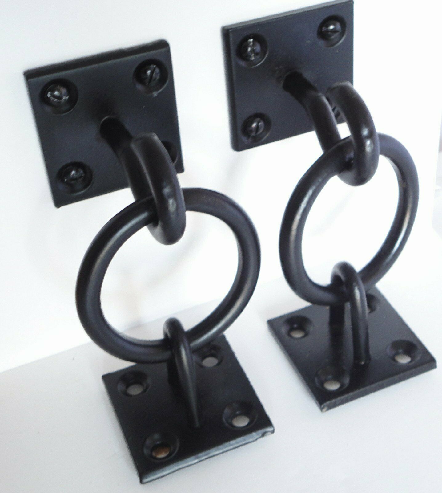 Rustic Unique Shelf Brackets x 2 Hanging Hook on Ring / Chain Black Floating