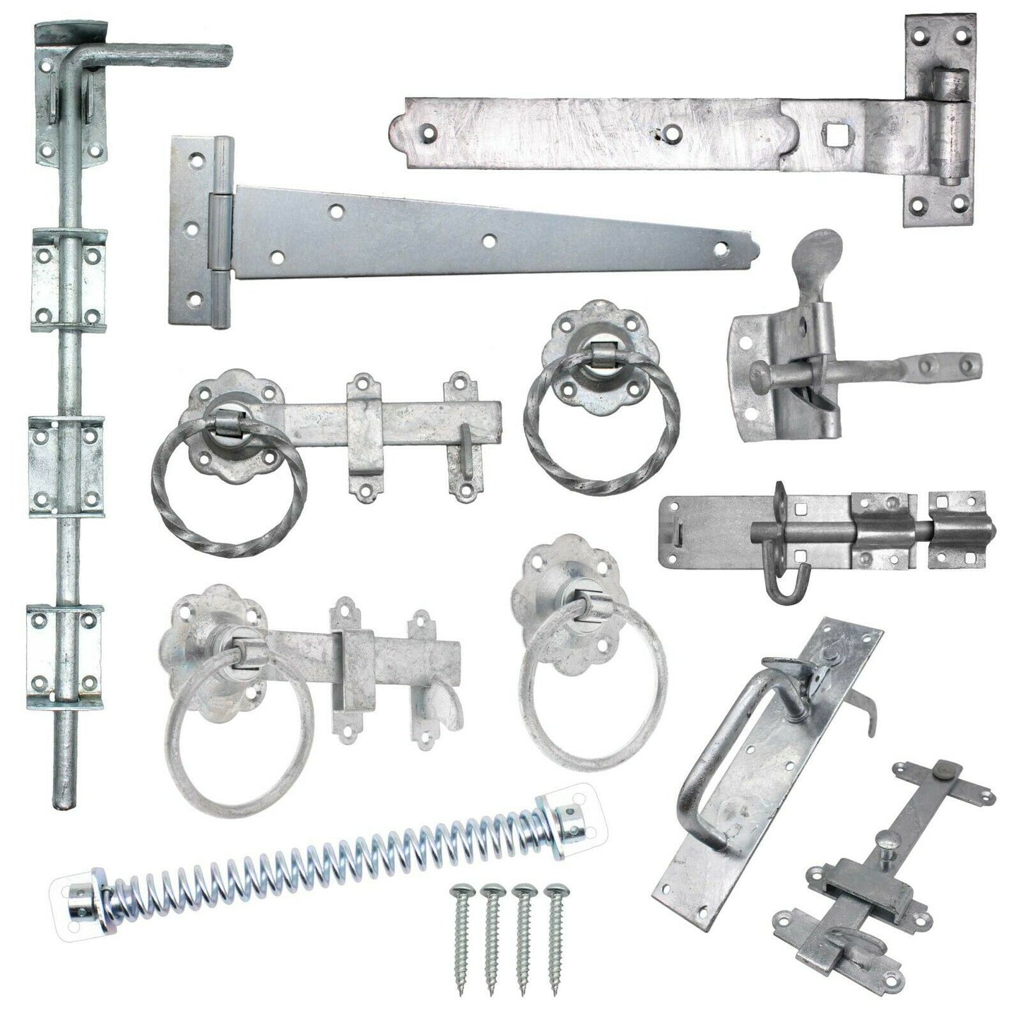 Garden Gate Accessories Galvanised Hinges Tee Drop Bolt Spring Catch Ring Latch