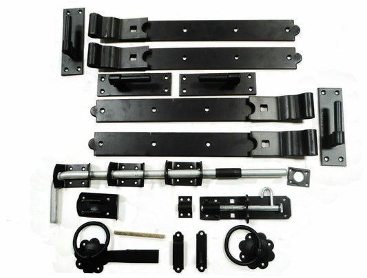 Double Gate Kit 18 Inch Garage Door Hinge Set in Galvanised / Black - Heavy Duty