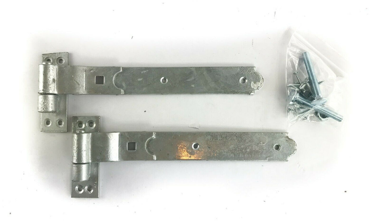 12" 300mm Heavy Duty Hook and Band Gate Hinges Garden Shed Galvanised Cranked